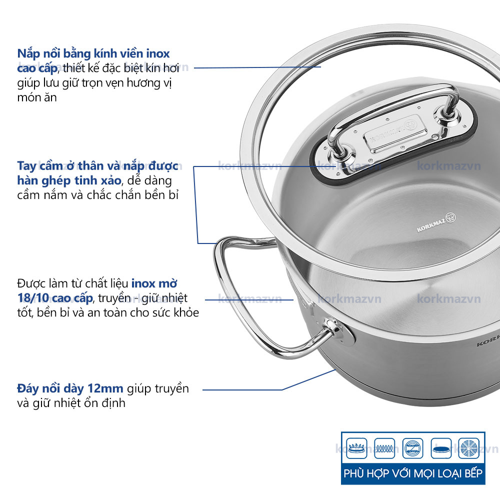 Bộ 4 nồi inox 18/10 Korkmaz Proline