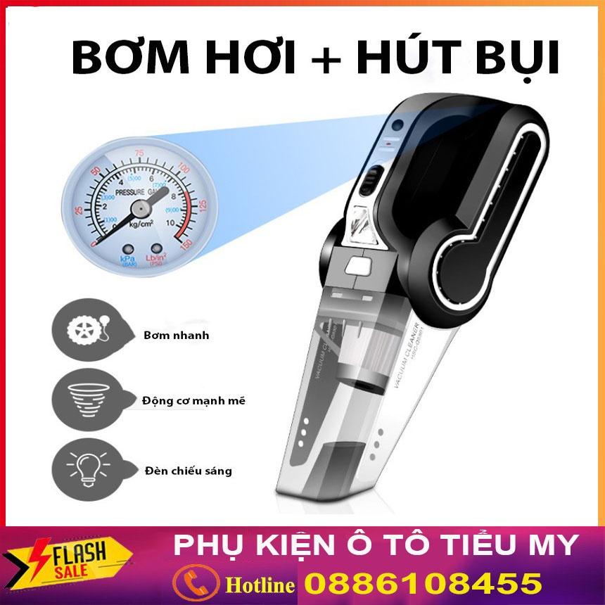 Máy Hút Bụi Ô Tô Đa Năng 4 Trong 1 - Hút Bụi, Bơm Lốp, Đo Áp Suất Lốp, Đèn Pin Chiếu Sáng, Bơm Khoẻ