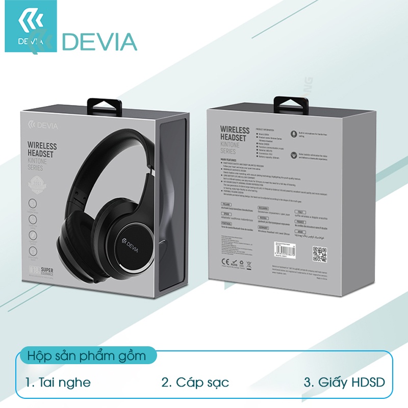 Headphone Tai Nghe Bluetooth Không dây chụp tai DEVIA Kington series có mic nghe nhạc liên tục 18H Hàng chính hãng