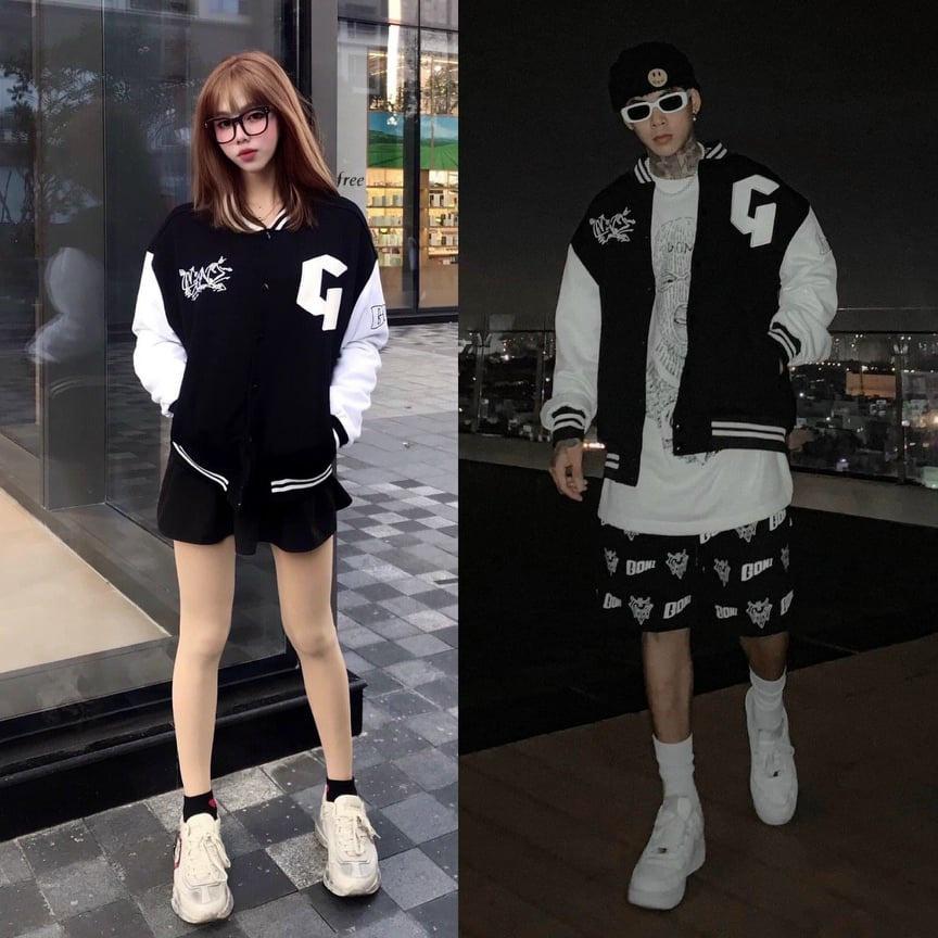Áo khoác dù bomber cúc bấm 2 lớp in logo G mùa hè phong cách Hàn Quốc