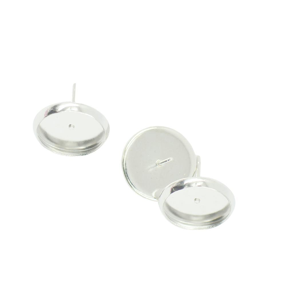 Earring Base Cabochon Setting Earring Base Ear Pin Stud Metal Blanks Round Bezel for Jewelry Findings Fit 12mm Cabochons Silver & White Pack of 48 Pcs