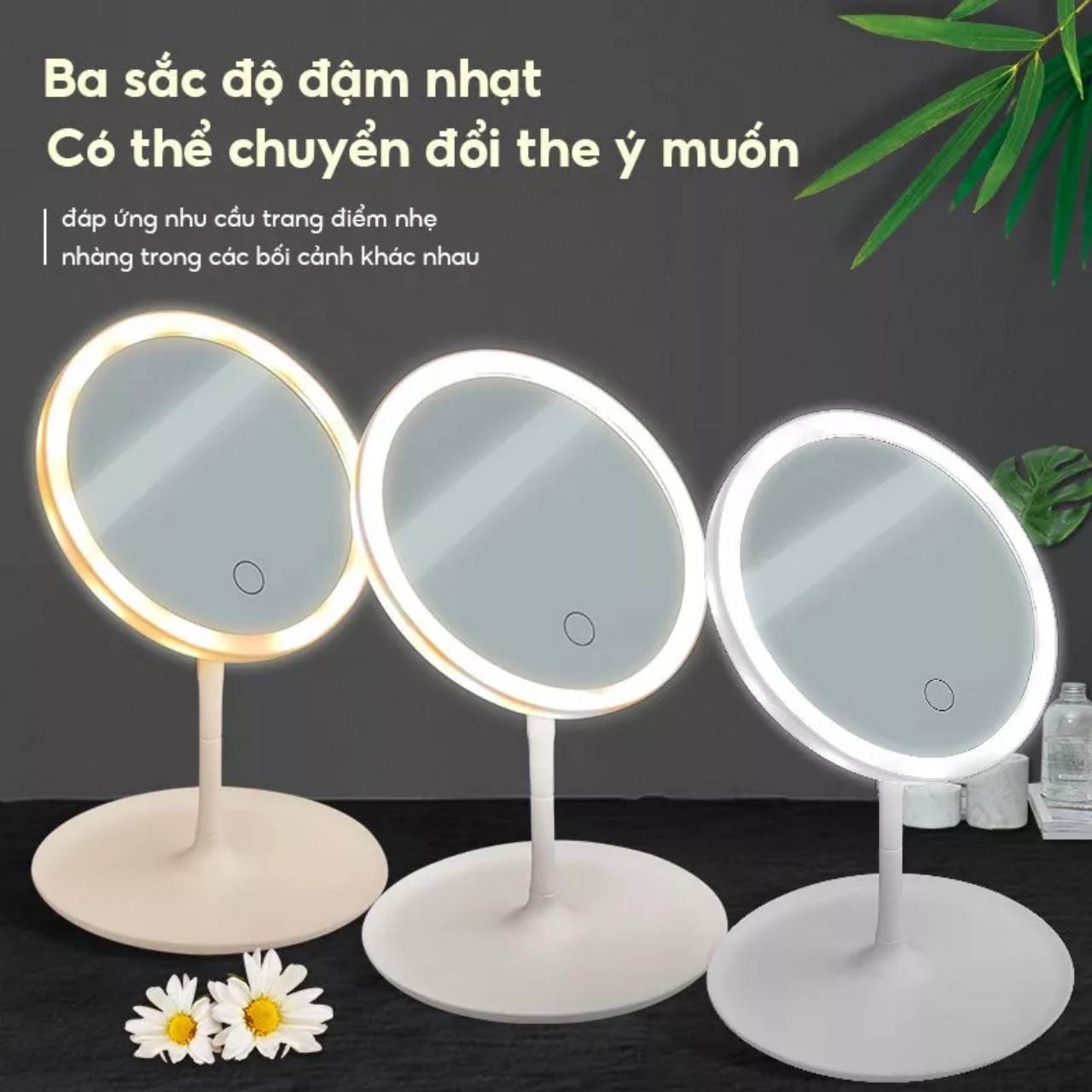 Gương trang điểm thiết kế đèn Led 3 chế độ sáng