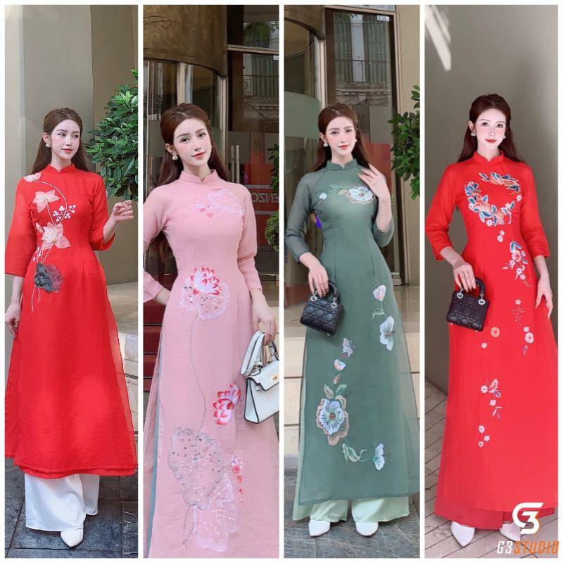 Áo dài cách tân tơ mộc 4 tà cao cấp đẹp sang chảnh. áo dài tết đẹp nhẹ nhàng bay tà hàng thiết kế cao cấp giá rẻ