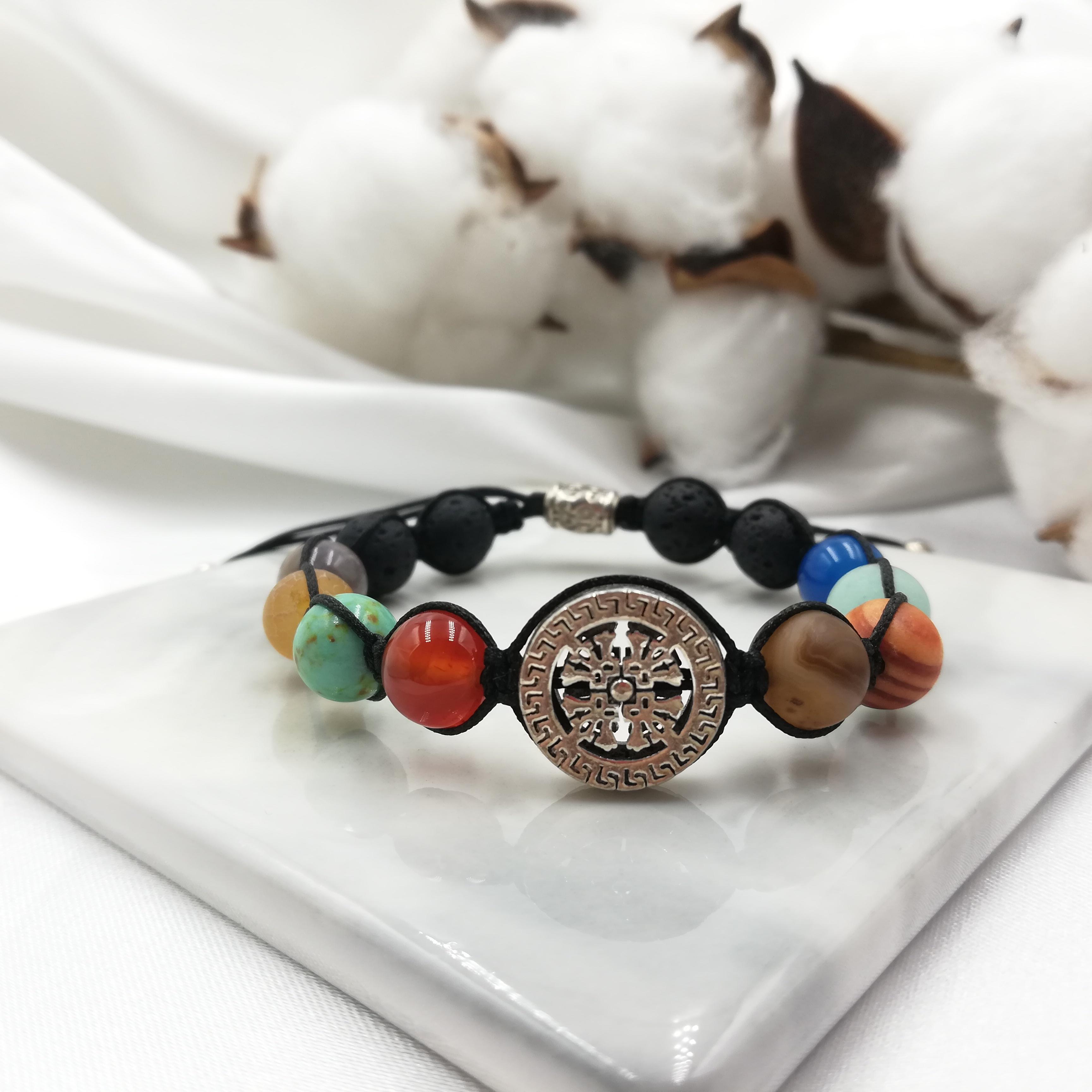 Vòng Tay Thắt Dây Phối 10 Loại Đá Mix Charm Bạc 925