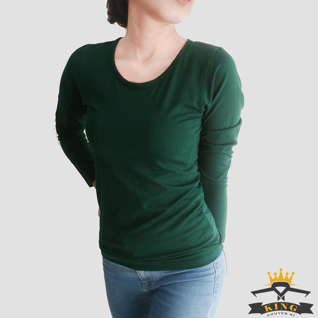 Áo thun tay dài nữ đen trắng trơn KING Áo dài tay nữ đen, dáng ôm, chất thun cotton lạnh mặc hè siêu mát W05 - Xanh rêu - M  47-52kg  1m65