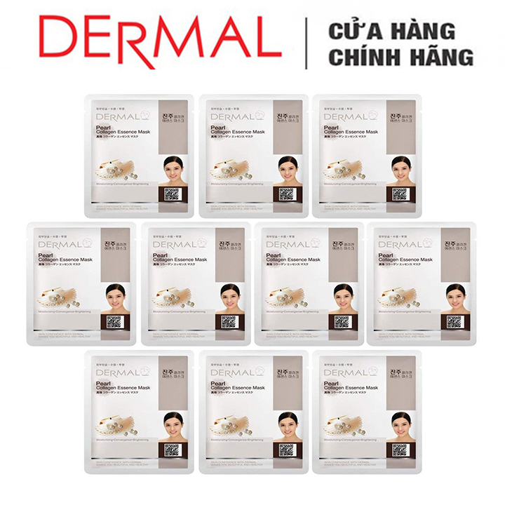 Mặt Nạ Dermal Tinh Chất Ngọc Trai Dưỡng Trắng Da Pearl Collagen Essence Mask 23g - 10 Miếng