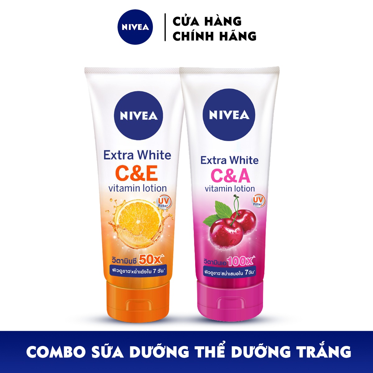 Combo Sữa Dưỡng Thể Dưỡng Trắng NIVEA EXTRA WHITE C &amp; E VITAMIN -180ml - 84374 &amp;  Extra White C &amp; A Vitamin - 180ml - 80372