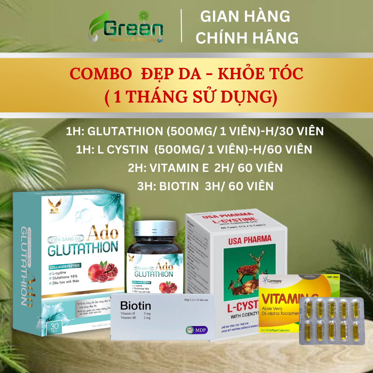 COMBO Sản phẩm viên uống đẹp da, khỏe tóc dùng 1 tháng
