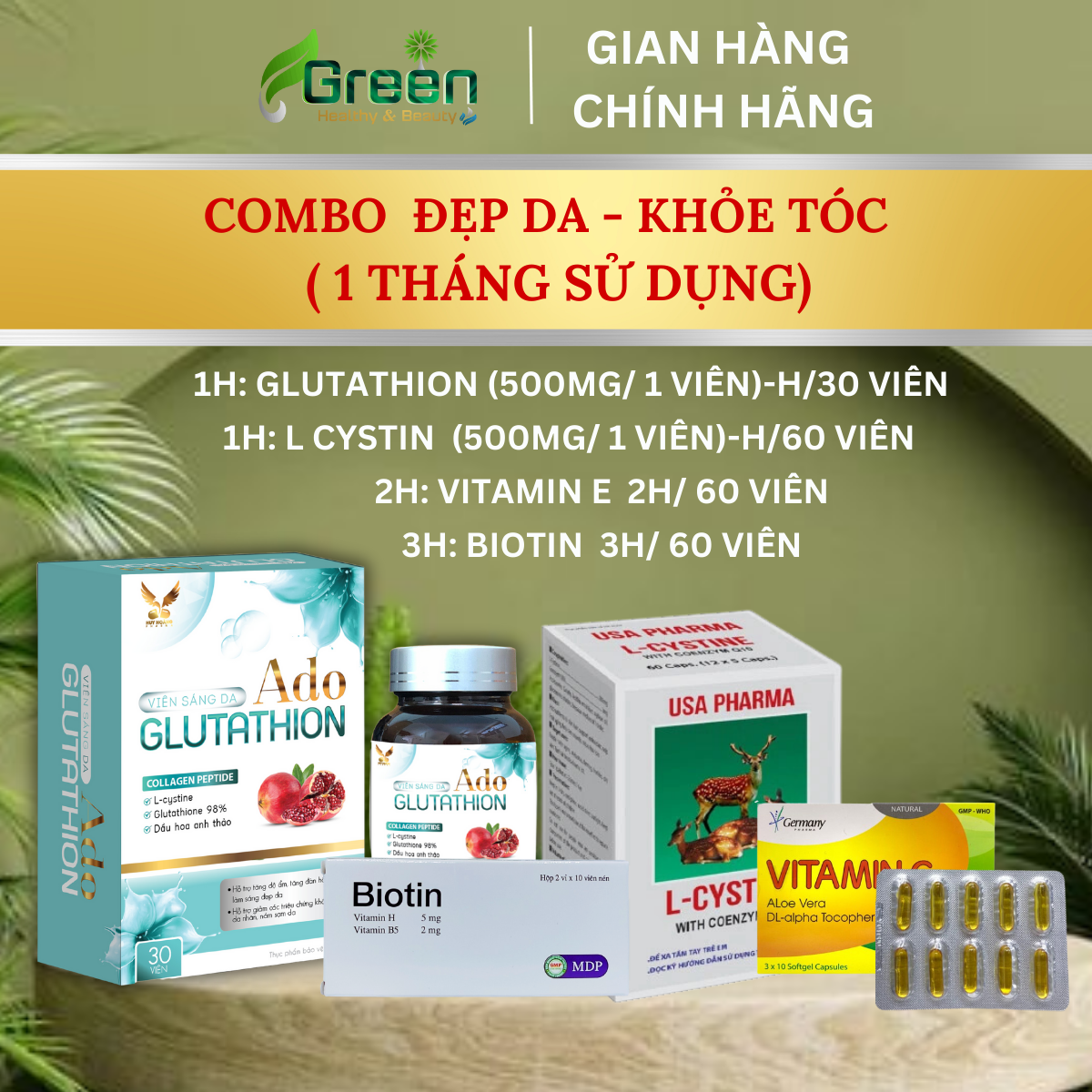 COMBO Sản phẩm viên uống đẹp da, khỏe tóc dùng 1 tháng (combo tiết kiệm)