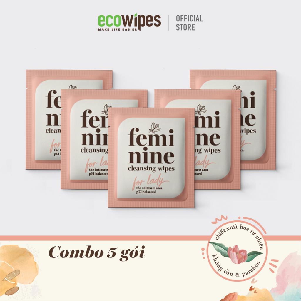 Combo 05 gói khăn giấy ướt phụ khoa Ecowipes travel size vệ sinh cá nhân phụ nữ hương Daisy size 15x20cm nhỏ gọn bỏ túi