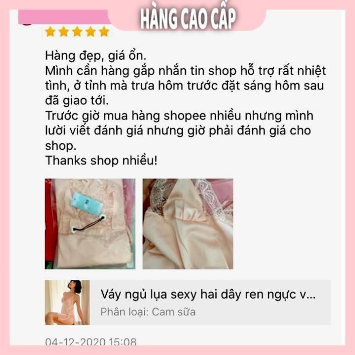 Váy ngủ lụa sexy hai dây ren ngực vạt xẻ tà gợi cảm với màu đỏ quyến rũ *