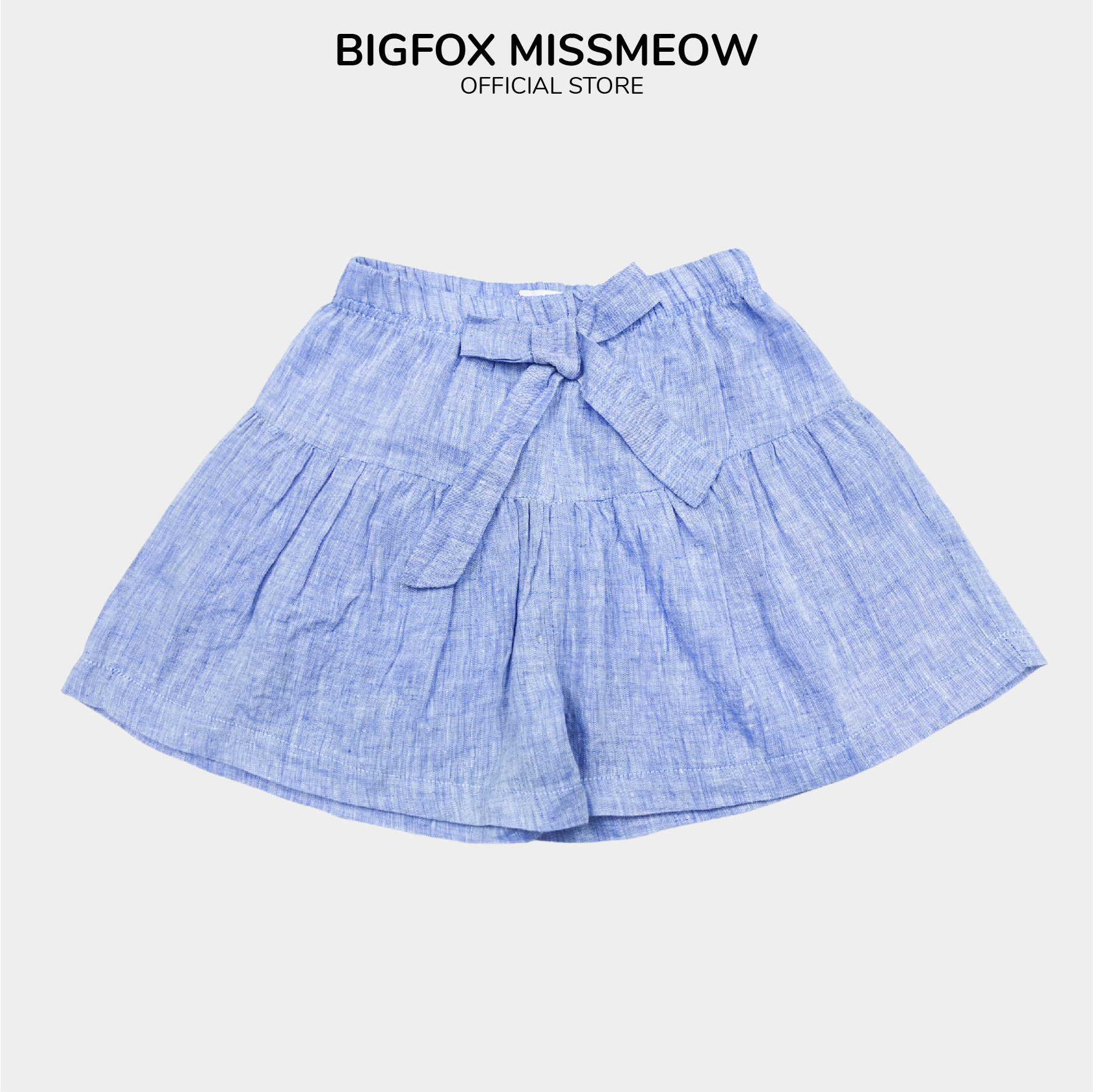 Quần short đùi nơ eo bé gái Bigfox Miss Meow size đại kiểu Hàn Quốc, quần xuất dư cho bé vải linen mềm cỡ 7-11 tuổi 30kg