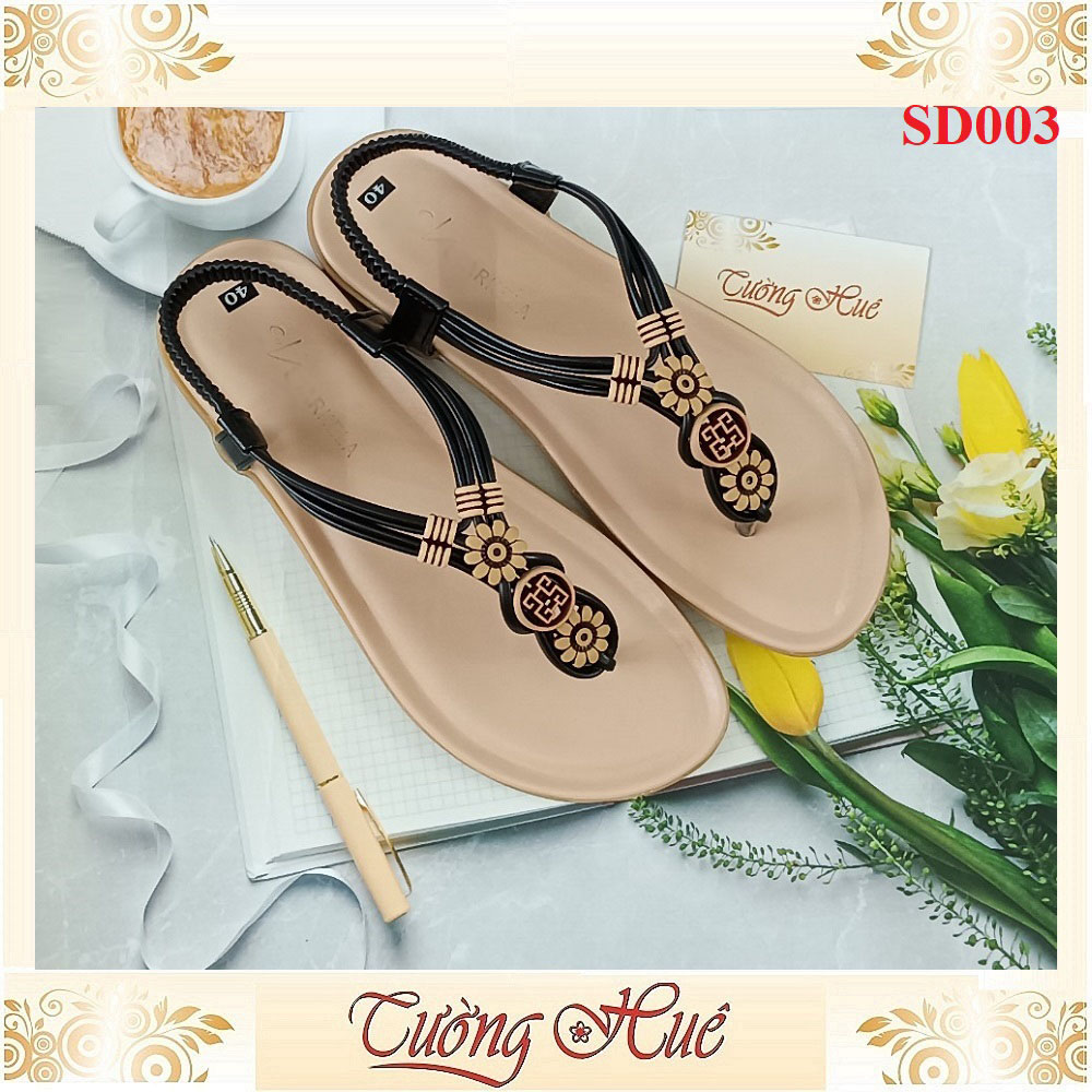 Sandal Nữ Xỏ Ngón Đế Bệt Quai Hình Hoa - SD003