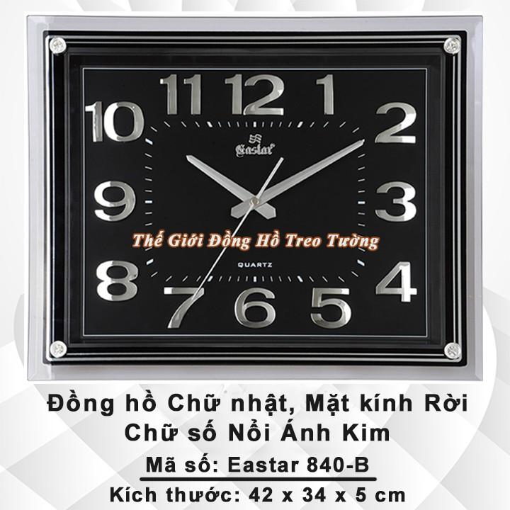 Đồng hồ Treo tường EASTAR KIM TRÔI Chữ Nhật Mặt Đen – Mặt Kính 3D – Bộ Số Nổi Ánh Kim Bạc – Tặng Pin Maxell