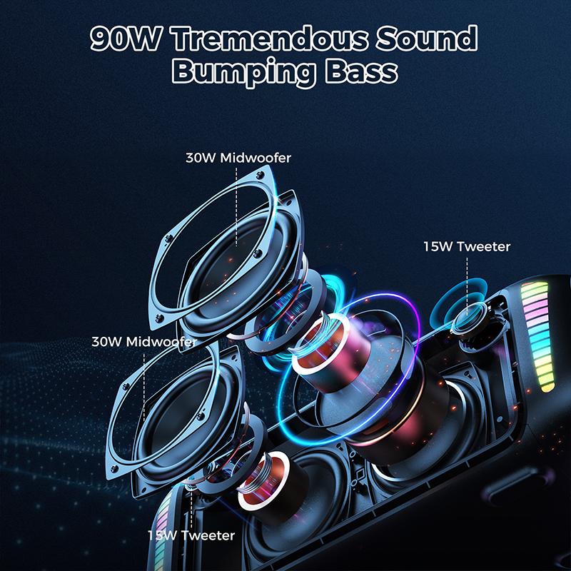 Tribit di động loa Bluetooth 90W Stormbox Blast IPX7 Waterproof Outdoor Party Camping Wirless Loa không dây 30 giờ Aux Color: Black