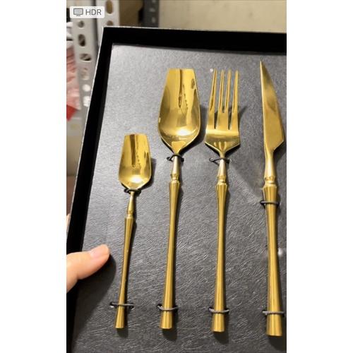 Bộ thìa dĩa dao Venice cao cấp inox 304 mạ titan 2 màu Vàng/Bạc. Sét dao dĩa ăn bít tết cao cấp