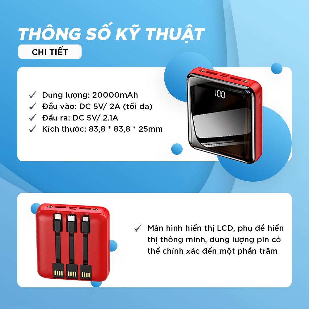 Bộ Sạc Pin Dự Phòng Thông Minh NUTEK Với 3 Đầu Dây Tiện Ích, Thiết Kế Nhỏ Gọn Tiện Mang Theo