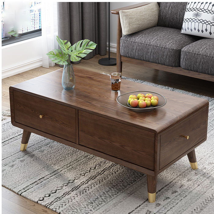 Bàn sofa hiện đại 2 ngăn kéo đa năng 120x60x45cm Bàn trà hình hộp có ngăn kéo Gỗ óc chó cao cấp LUX-BAT03