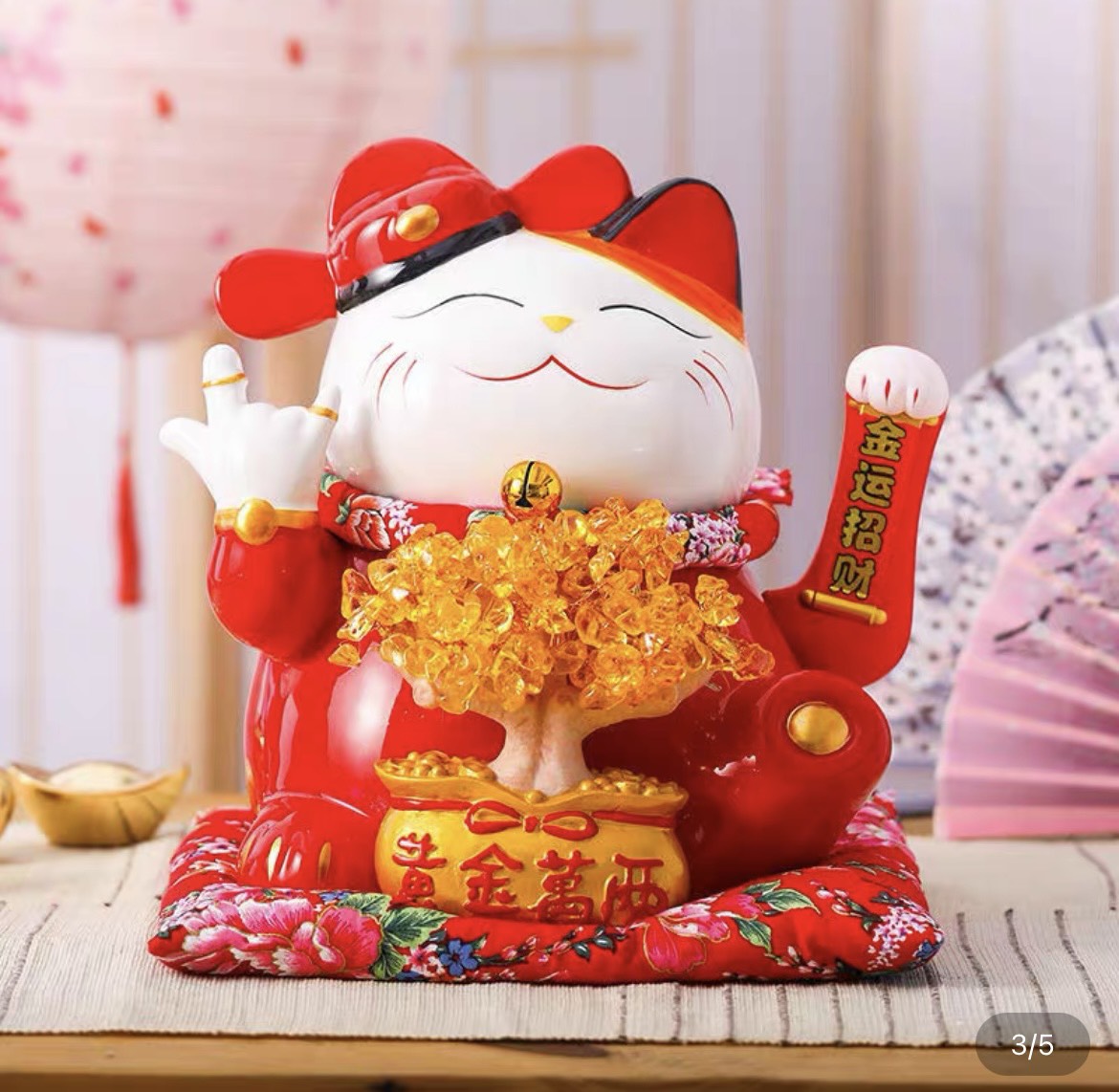 Mèo Thần Tài Sứ , Mèo May Mắn Maneki Neko 12 in. Vẩy Tay Gọi Khách BÁT PHƯƠNG KHAI TÀI