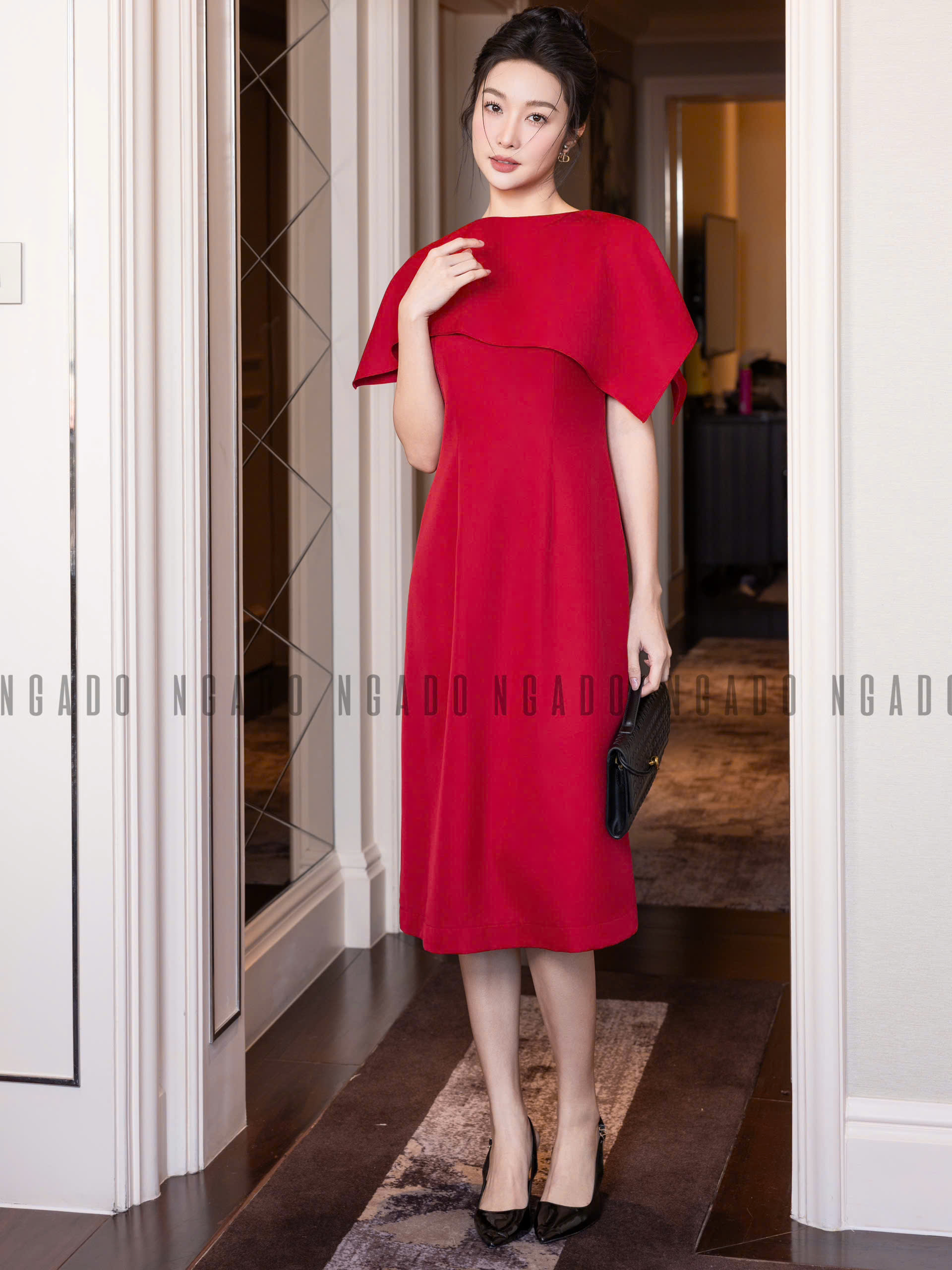 Đầm đỏ vạt xéo NGADO , đầm kiểu Nữ , đầm dự tiệc