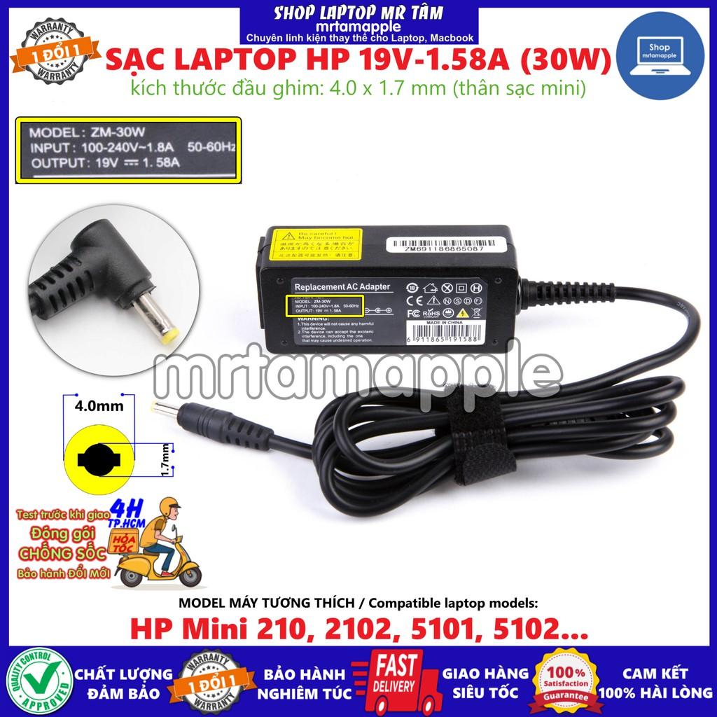 SẠC LAPTOP HP 19V-1.58A kích thước đầu ghim 4.0 x 1.7 mm