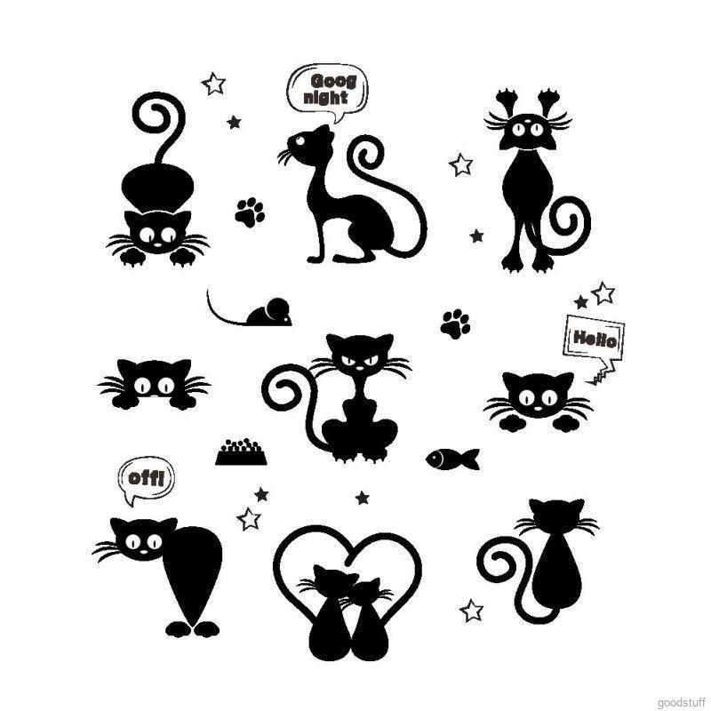 Giấy sticker mèo đen dán tường