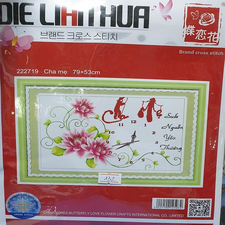 Tranh thêu cha mẹ hoa thược dược đồng hồ 222719 - kích thước: 79 * 53cm.