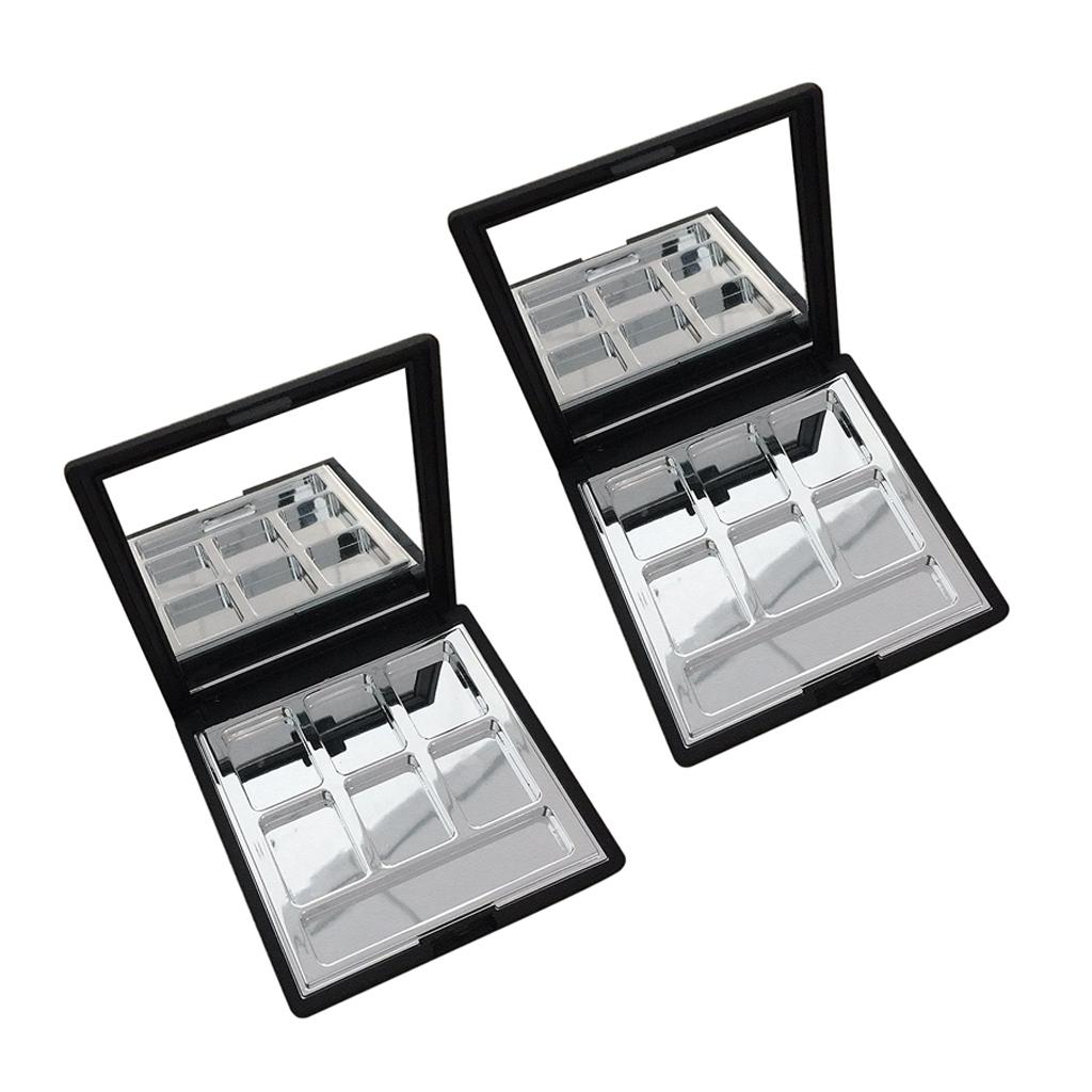 2Pcs Empty Makeup Palette for Eyeshadow Blusher Concealer Cosmetic DIY Plate 6 Grids Black