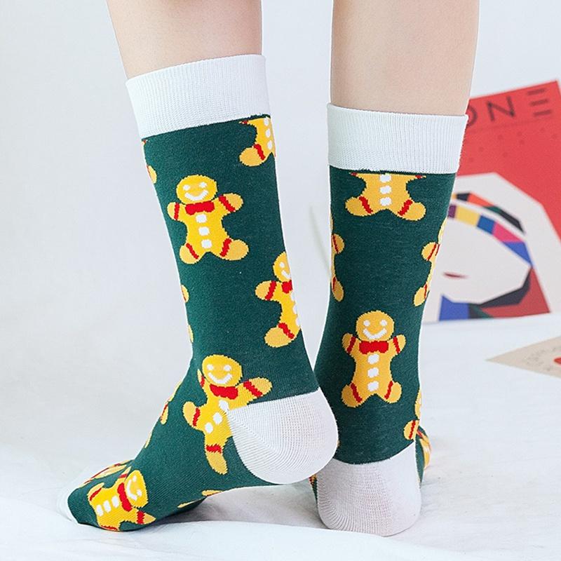 1 đôi vớ cotton cổ trung thoáng khí in họa tiết Giáng Sinh màu sắc thời trang thu đông
