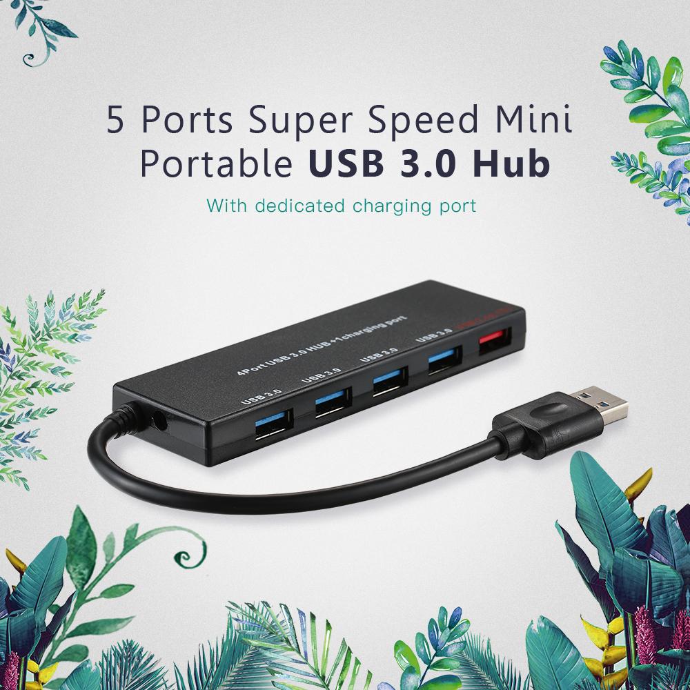 5 cổng chuyển đổi Siêu tốc Mini Portable USB 3.0 Hub Tốc độ truyền 5Gbps với sạc chuyên dụng 2.4A