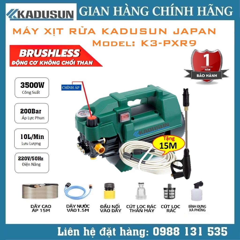 Máy rửa xe Kadusun | Lõi đồng 100% | Chỉnh áp lực | Máy rửa xe mini | Máy xịt rửa gia đình tặng bình bọt tuyết