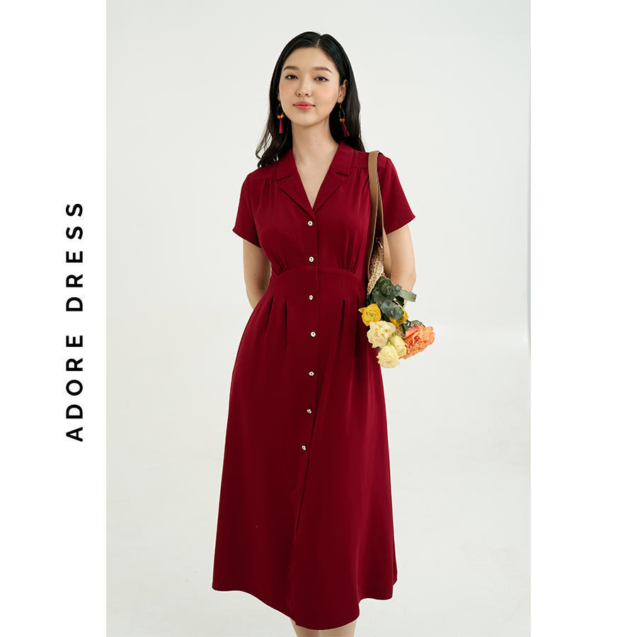 Đầm midi dresses tuytsy trơn 3 màu khuy rose vintage 311DR2022 ADORE DRESS