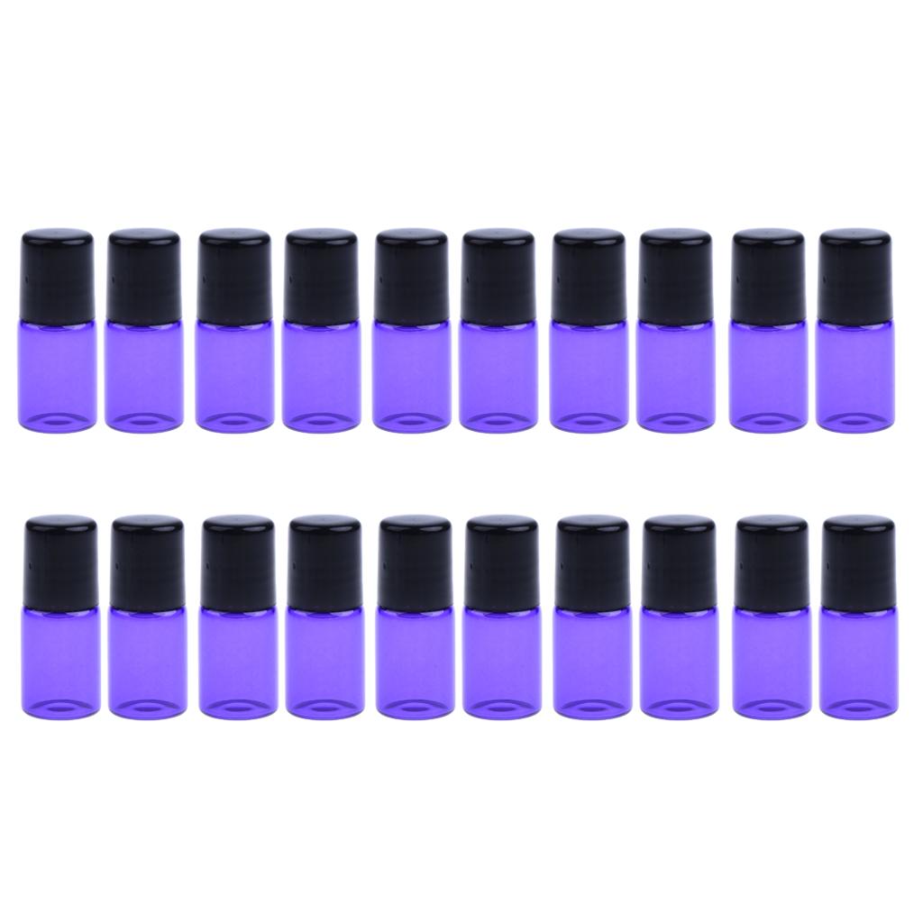20 Pieces Mini Refillable Empty Glass Roll On Bottles Containers For Essential Oil Perfume Makeup Cosmetic Purple Clear Rose Red Green