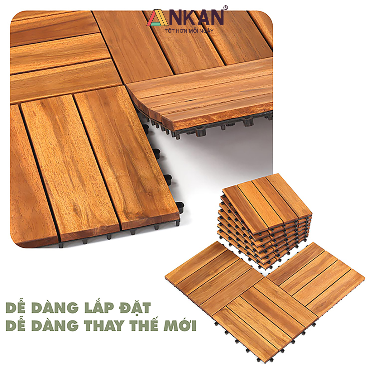 Vỉ Gỗ Lót Sàn Ban Công Cao Cấp 4 Nan – Chống Thấm, Bền Bỉ, Màu Vàng Sang Trọng
