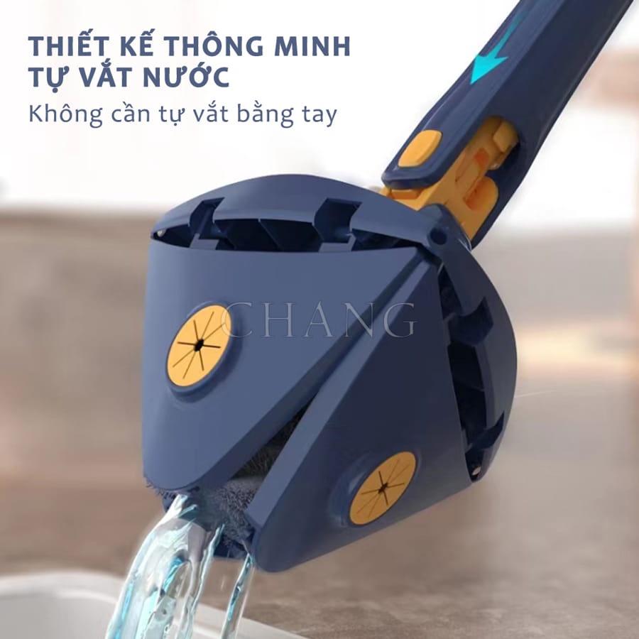 Cây Chổi Lau Sàn Nhà - Trần Nhà - Lau Kính Hình Tam Giác Đa Năng Tự Vắt Xoay 360 Độ Thông Minh