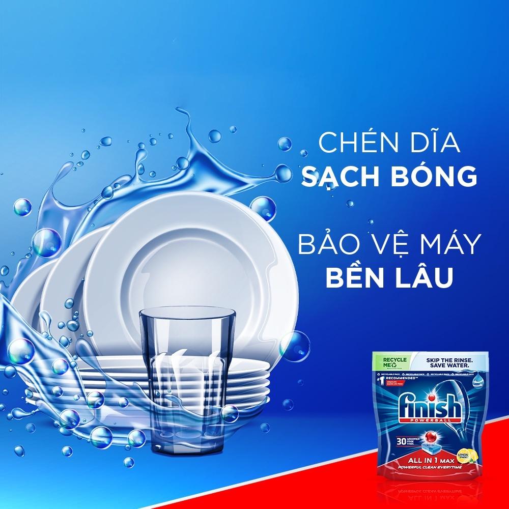 Viên rửa chén bát hương chanh Finish Powerball All In 1 Max Lemon Sparkle 30 viên/túi