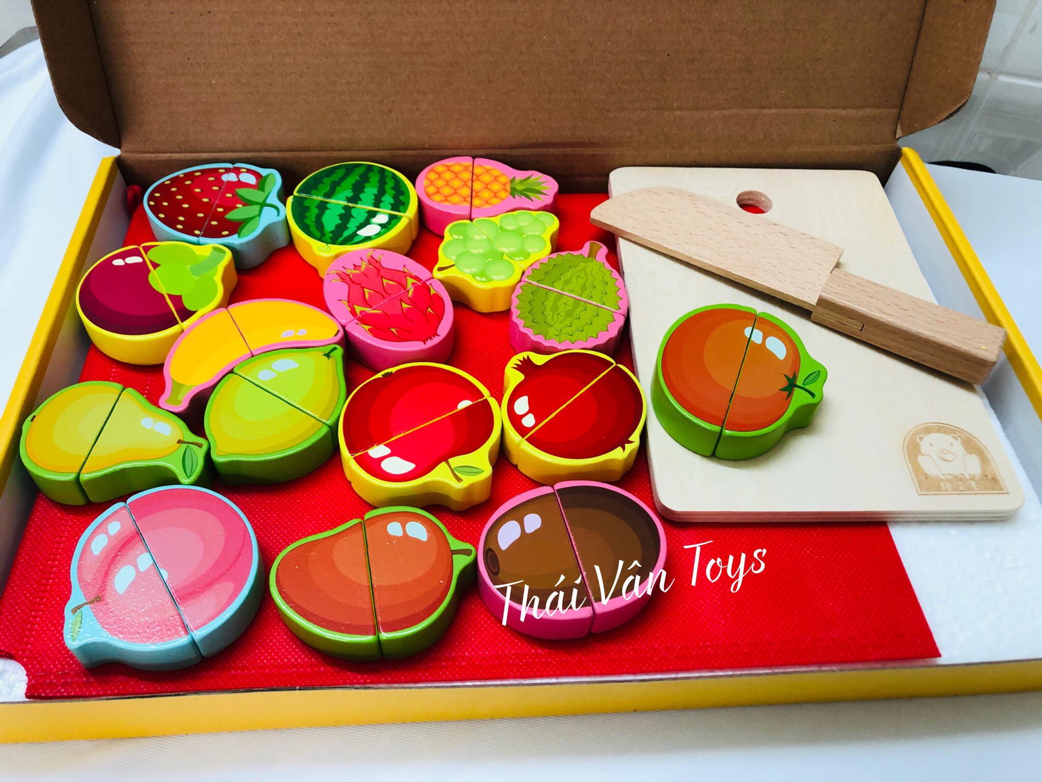 Bộ cắt trái cây 16 loại có nam châm - Đồ chơi gỗ an toàn cho bé nấu ăn làm bếp