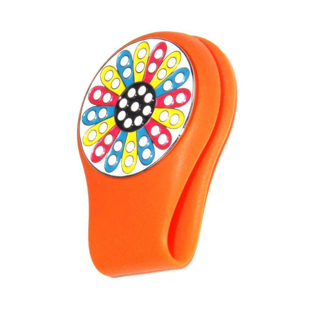 2xMagnetic Golf Hat Clip Golf Ball Marker with Detachable Pattern Plate Orange