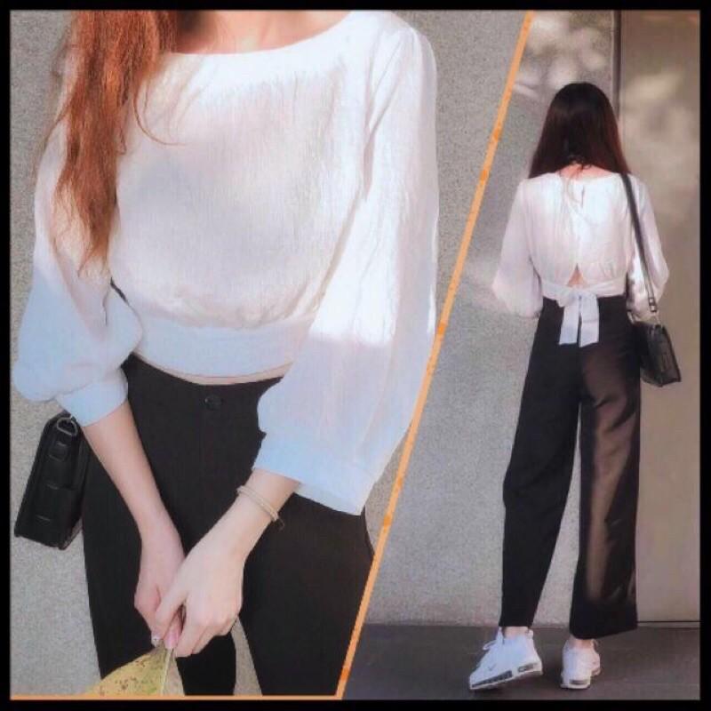 Áo croptop nơ lưng tay phồng (10 màu)