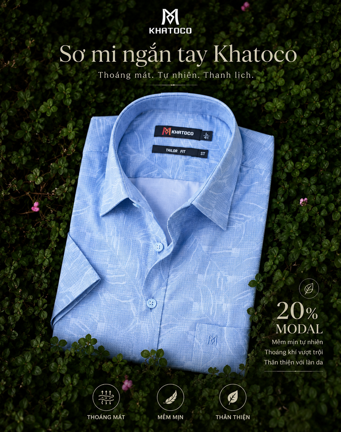 Áo sơ mi Khatoco tay ngắn (L,XL)