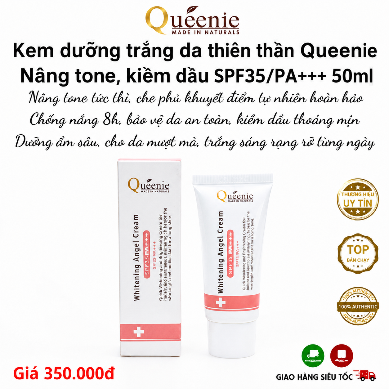 KEM DƯỠNG TRẮNG DA BAN NGÀY ANGEL CREAM QUEENIE SPF35/PA+++  50ML- MỸ PHẨM HÀN QUỐC