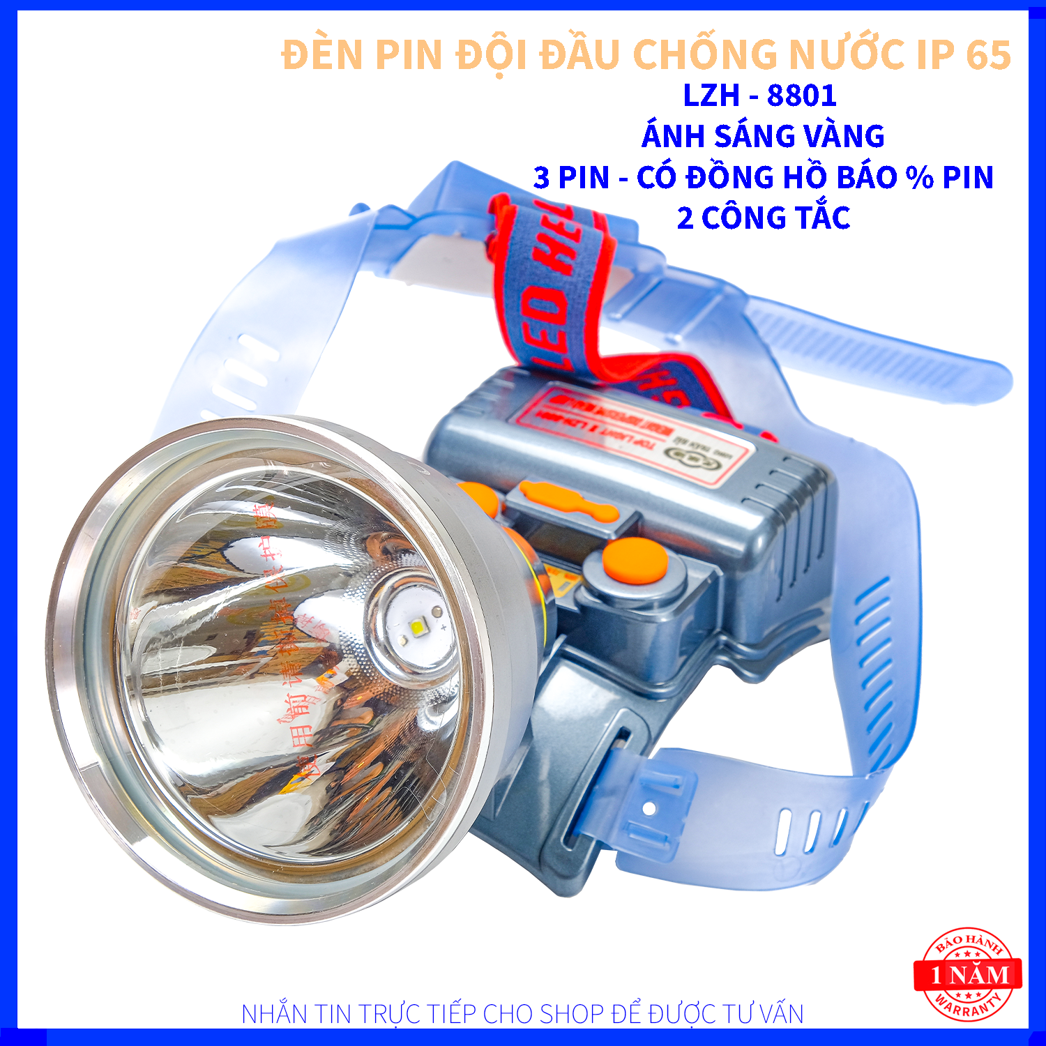 ĐÈN PIN ĐỘI ĐẦU LZH 8801 - 2 PIN 18650 - KÈM THEO 2 LĂNG KÍNH MÀU - BAO ĐI SÁNG ĐEM - TRÁ 9CM - 2 CÔNG TẮC - 3 CHẾ ĐỘ SÁNG - CHỐNG NƯỚC IP65