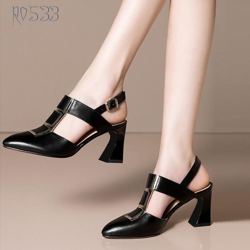 Giày cao gót nữ đẹp đế vuông 6 phân hàng hiệu rosata hai màu đen trắng ro533