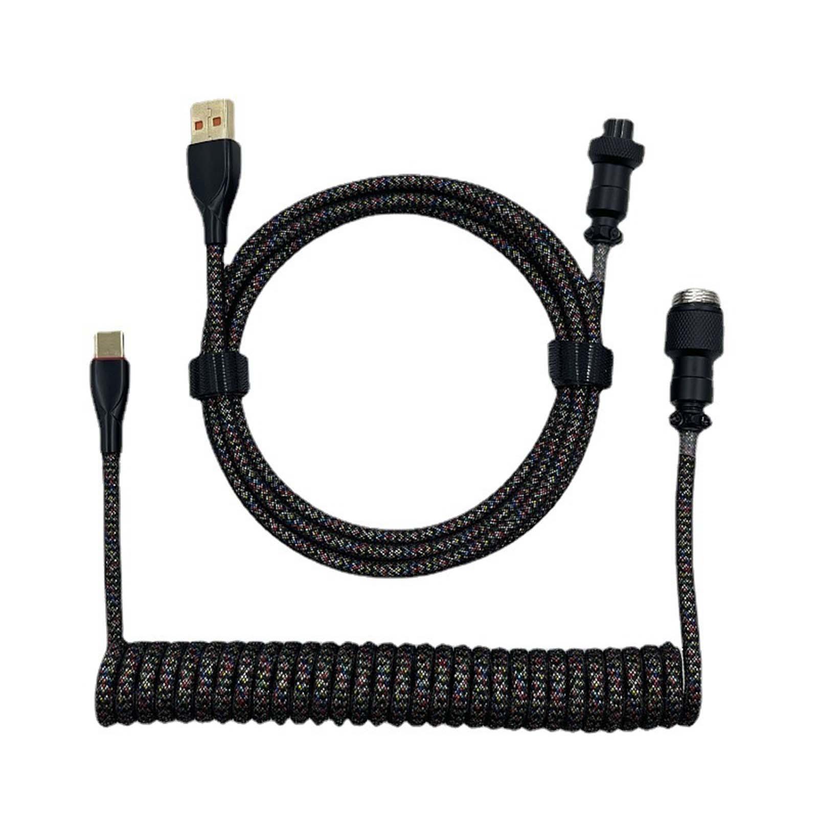 1.8M USB to Type C Coiled Cable Black Detachable DIY for Mechanical Keyboard