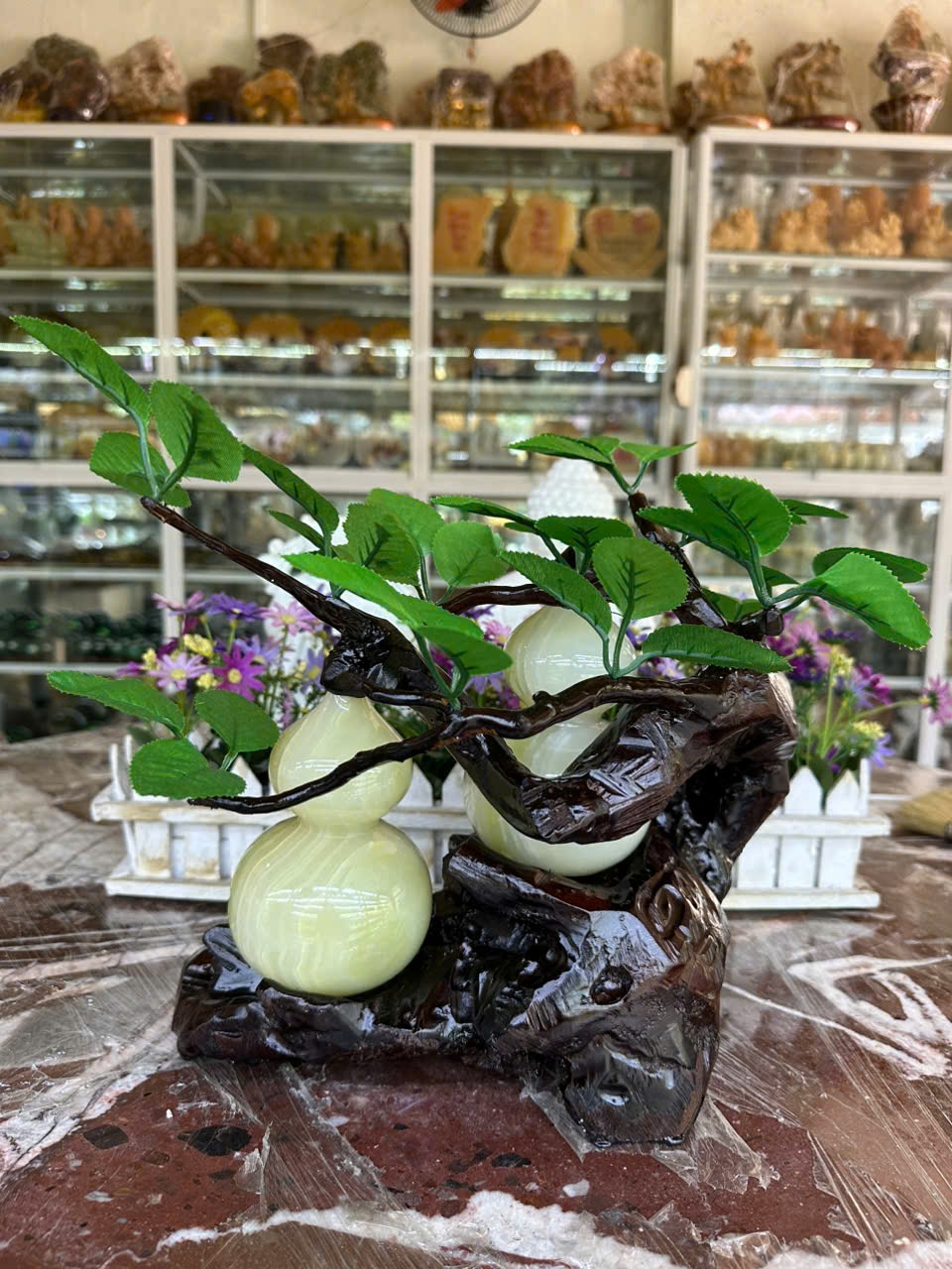 Cây tài lộc bầu Hồ Lô đôi phong thủy đá ngọc onyx - Cao 32 cm