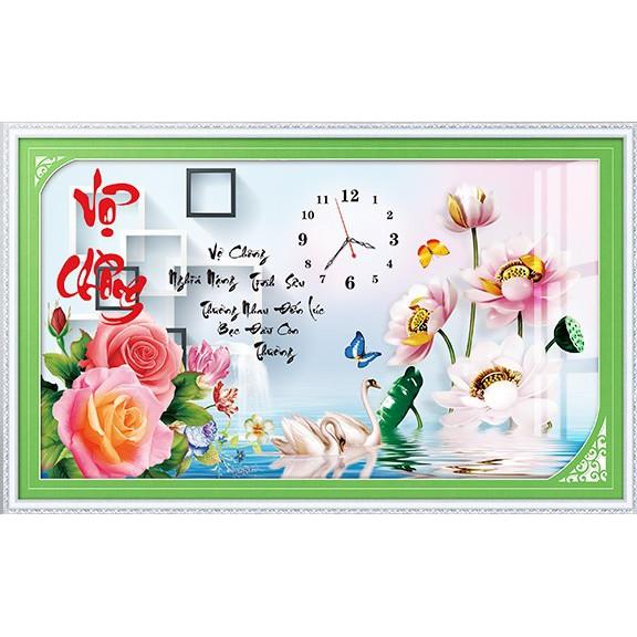 Tranh đá vợ chồng thiên nga hoa sen LG-1295 - kích thước: 90 * 55cm.