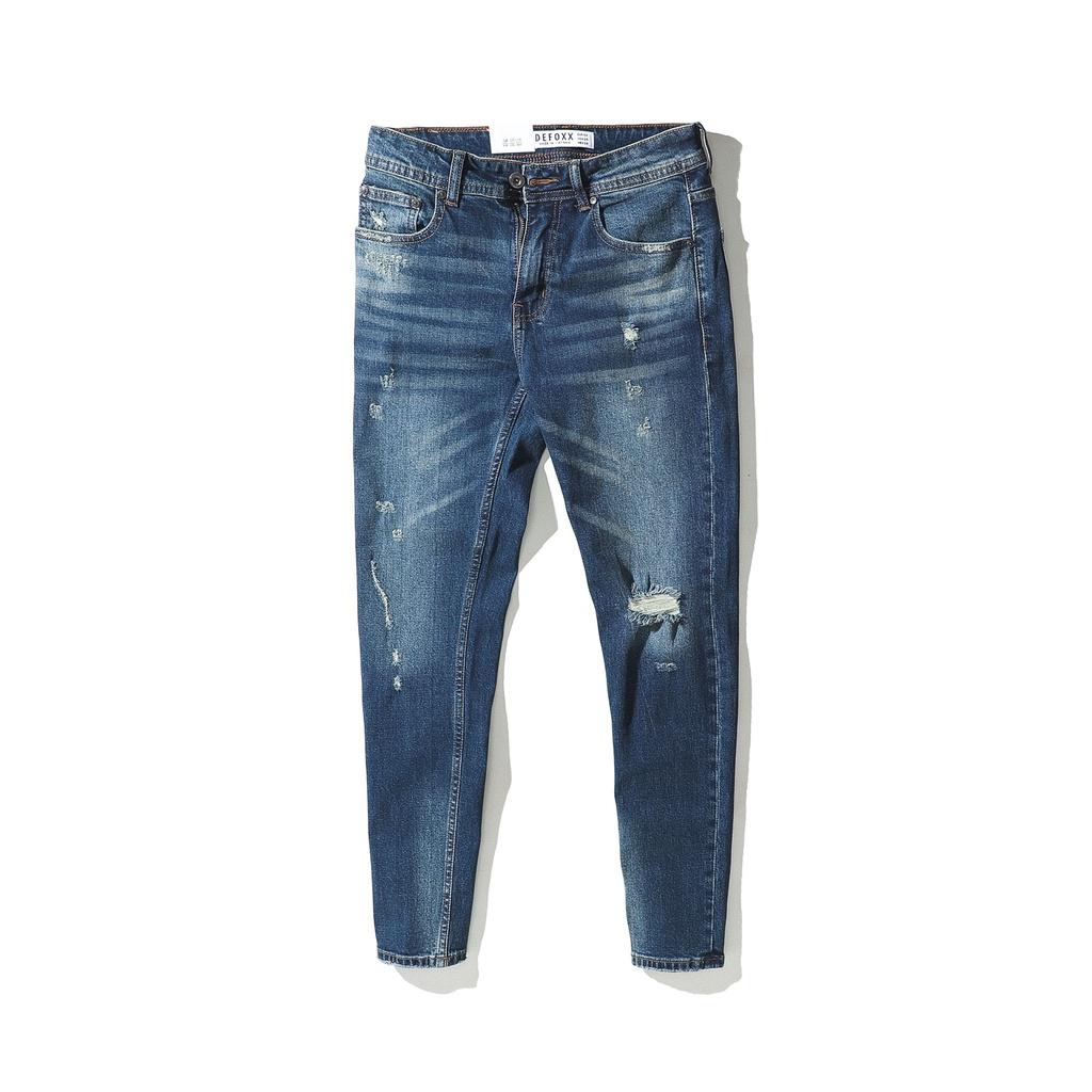 Quần jean xanh green wash rách nhẹoem form slimfit - Quần jeans nam cao cấp LASTORE MENSWEAR
