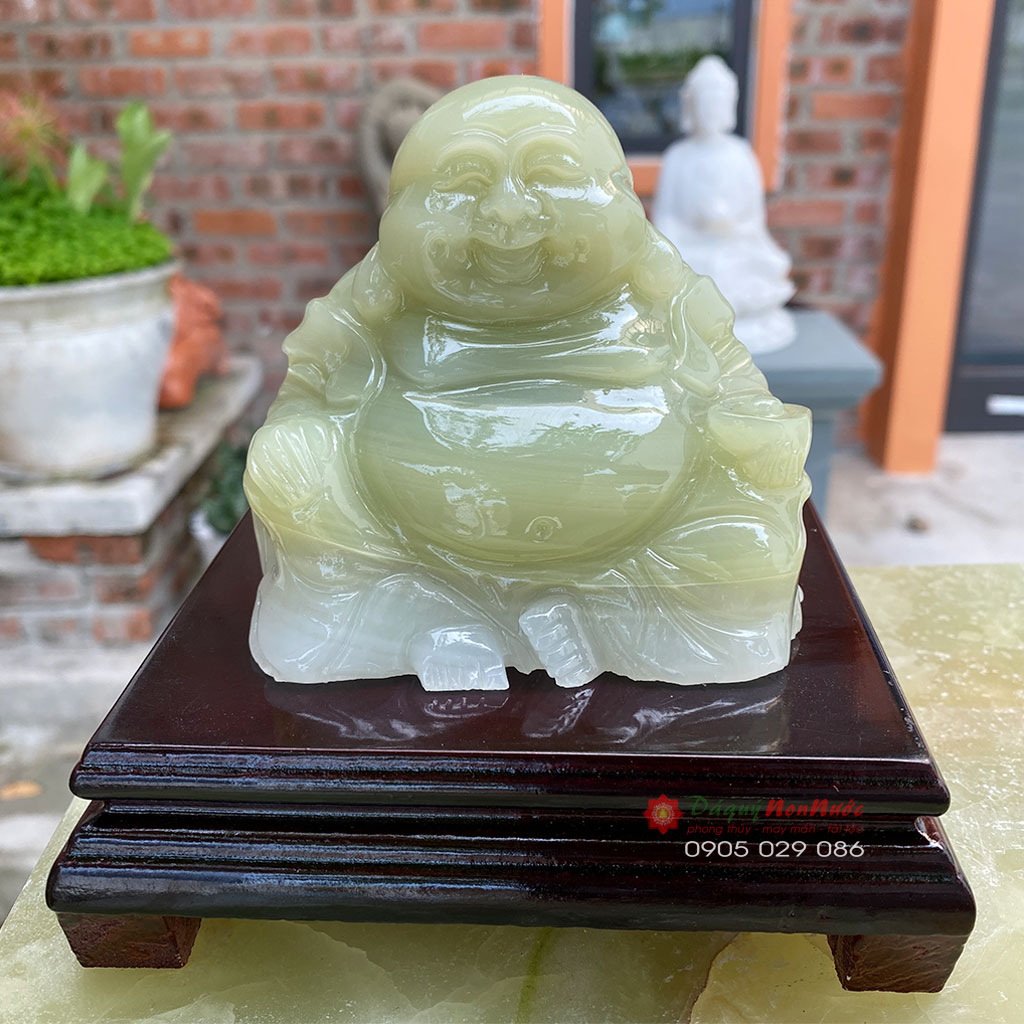 Tượng Phật Di lặc đá ngọc Pakistan 10cm - đá Non Nước