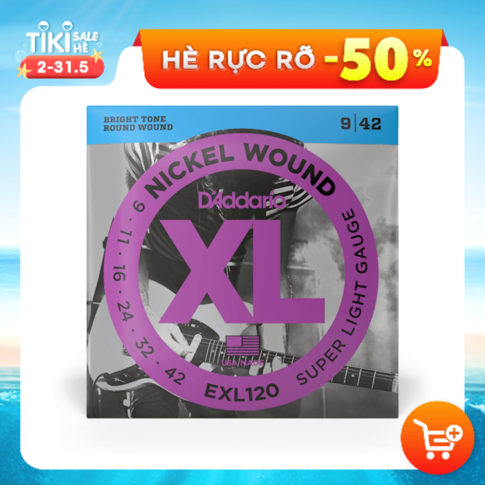 Bộ Dây Đàn Guitar Electric D'Addario EXL120 Nickel Wound 9-42 - Hàng Chính Hãng