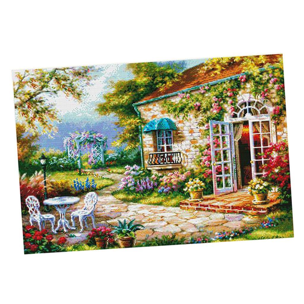 Stamped Cross Stitch Kit Embroidery Craft Pre-Printed Pattern - Garden House
